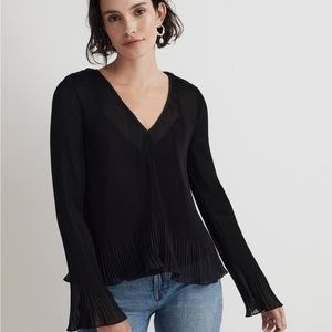 Madewell Black Pleated Flare Sleeve Top Sz S